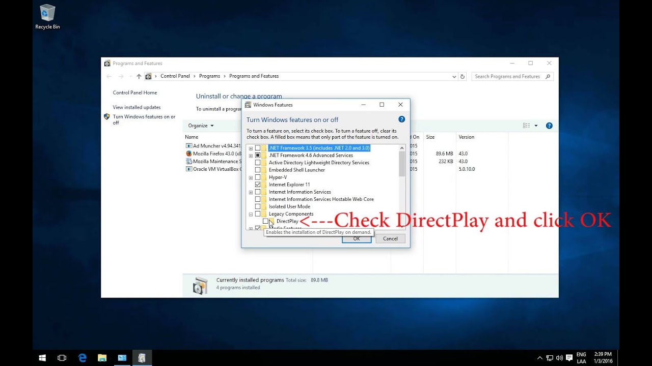 How To Enable Direct Play Windows 10